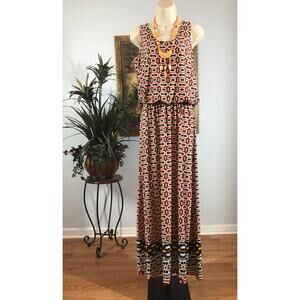 Magic Maxi Dress Women Small Red Geometric Sleeveless Stretch Boho Casual